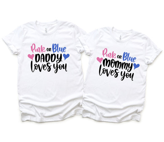Gender Reveal Mommy and Daddy Matching Shirt Set