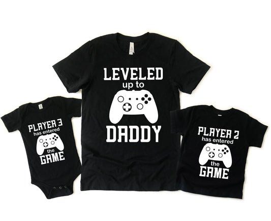 Leveled up to Daddy Again Matching Shirt Set (3 shirts)