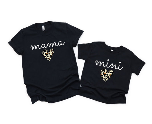 Mama/Mini Matching Leopard Heart T-Shirt Set