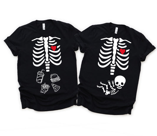 Funny Skeleton Pregnancy Announcement Matching T-Shirt Set